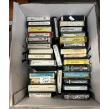 A box of 8 track cartridges including The Beatles, Elton John, Fiona Ross etc