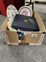 A box of collectors plates including a boxed Minton cake plate