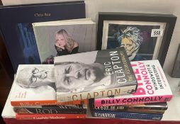A quantity of hardback books including Chris Rea blue guitars (Missing some DVDs), Rod Stewart, Eric
