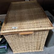 A Wicker storage box & contents (Ribbons etc)