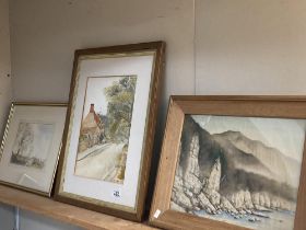 2 Watercolours (Only 1 glazed) & A silk picture.
