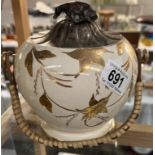 A vintage Sadler biscuit barrel with gold leaf decoration & a silver plated lid with cow handle