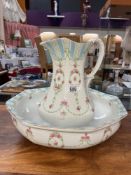 A Whieldon ware jug & bowl set (Small A/F to jug)