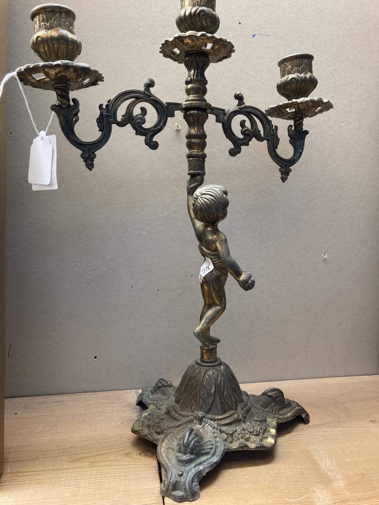 A Brass candelabra featuring a cherub - Image 2 of 2