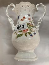 A Lattice top Aynsley vase (Flowers & Butterflies)