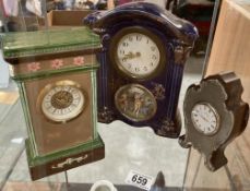 3 Mantel clocks, 2 being porcelain