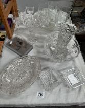 A selection of moulded glass including centrepiece with vase