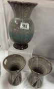 A West German vase & 2 pottery vases