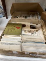 A box of postcards, photographs & ephemera & another box of postcards