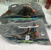 3 Hand painted slate panels 1 by Bude Cornwall, 1 N.Devon