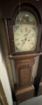 A Grandfather clock with key, Pendulum & weights (Needs work to get operating)