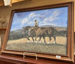 An oil on canvas of working heavy horses by M.T.Cuffling