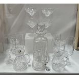 A good lot of crystal dessert dishes, decanter, small lidded jugs etc