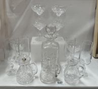 A good lot of crystal dessert dishes, decanter, small lidded jugs etc