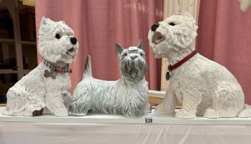 3 Large terrier dog figures