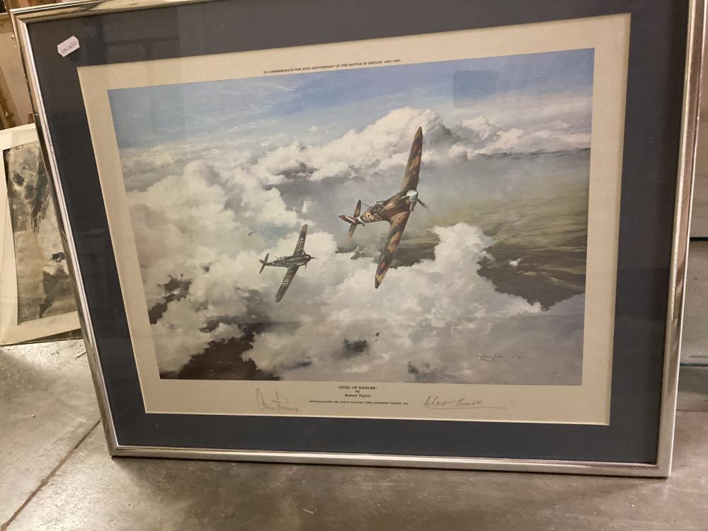 A Framed & Glazed signed Battle Of Britain dogfight print titled 'Duel Of Eagles' by Robert