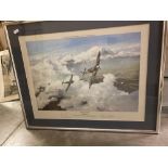 A Framed & Glazed signed Battle Of Britain dogfight print titled 'Duel Of Eagles' by Robert