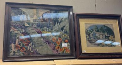 2 vintage framed & glazed tapestries