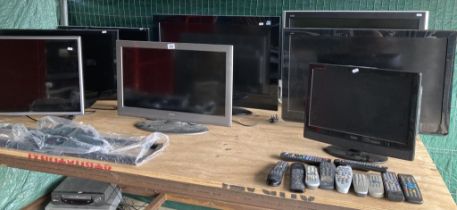 A quantity (8) of flat screen tv units including LG, Panasonic, Hitachi, Linsar, Grundig, plus 11