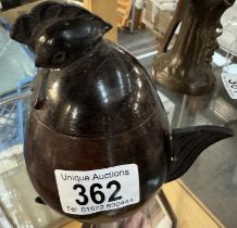 A bronze patinated pear shaped chicken lidded pot