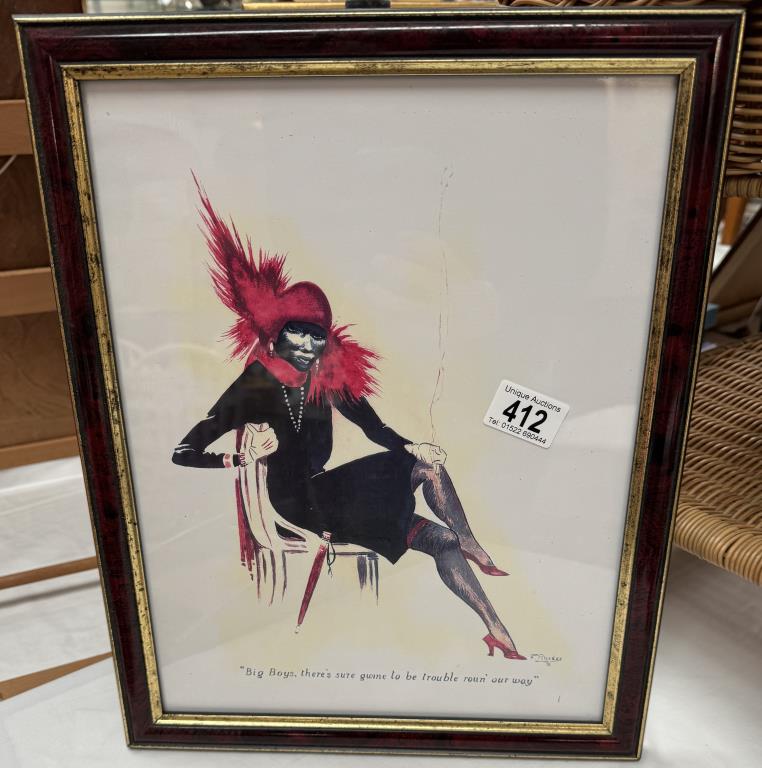 A framed & glazed twenties 'Flapper' cartoon (32 x 40cm)