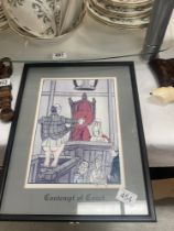 A framed and glazed humourous print 'contempt of court' by Kentuck