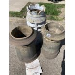 A pair of large chimney pots & 1 large crown chimney pot