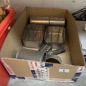 A quantity of metal camping, cooking implements & metal containers
