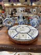 A quantity of Chinese blue & white teapots & A Hors d'oeuvre dish