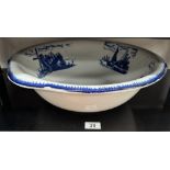 A Large blue & white Empire ware wash bowl