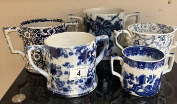 A quantity of 19th & 20th Century blue & white loving cups
