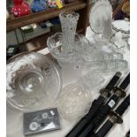 A selection of moulded glass including centrepiece with vase