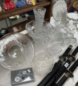 A selection of moulded glass including centrepiece with vase