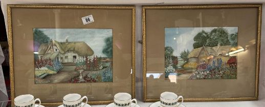 2 Framed & glazed pictures of thatched cottages. 43 x 36cm