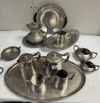 A Pewter tea set & other pewter tea ware