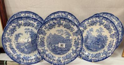 6 Blue & White dinner plates from the 'Blue Collection' by Spode