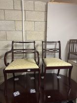 4 Dining & 2 Carver chairs with upholstered seats & Rowan-esque / Rope carving backs