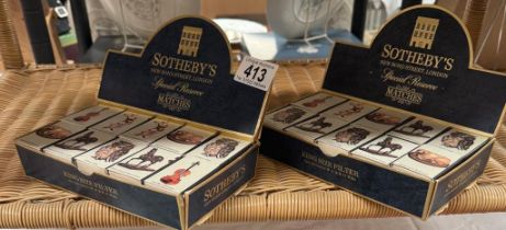 Two boxes of Sothebyâ€™s matches, 30 packs in each box. 6 sets of 5. All complete & unused