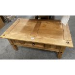 Pine coffee table with one centre drawer width 39" x height 18" inches
