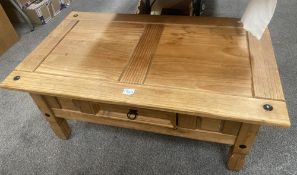 Pine coffee table with one centre drawer width 39" x height 18" inches
