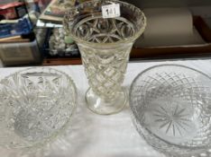 A cut-glass fruit bowl & 2 pieces of vintage moulded glass