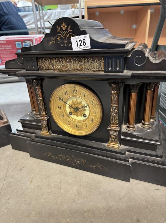 2 Large Victorian / Edwardian black slate mantle clocks - Image 2 of 3