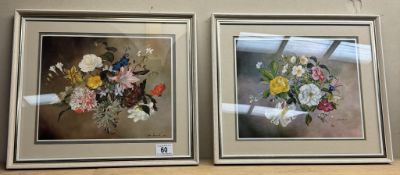 2 Framed & glazed floral prints (Originals by John Lancaster) 1960 & 1968. Both 41 x 36cm