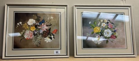 2 Framed & glazed floral prints (Originals by John Lancaster) 1960 & 1968. Both 41 x 36cm