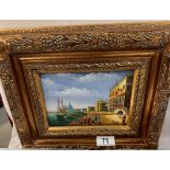 A small ornate gilt framed painted scene of Venice signed by 'Betty' 31 x 26cm