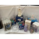 A quantity of boxed items including handmade glass humming birds, Caithness vase etc