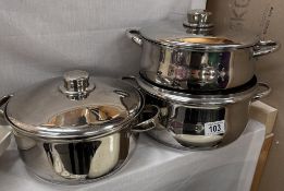 3 Stainless steel cooking pots