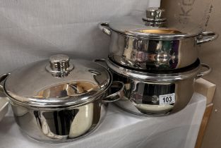 3 Stainless steel cooking pots