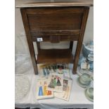 A Vintage oak sewing box with a lift up lid & single drawer & A quantity of dress patterns etc