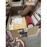 A box of stamp castaway magazines, ephemera, some stamps etc